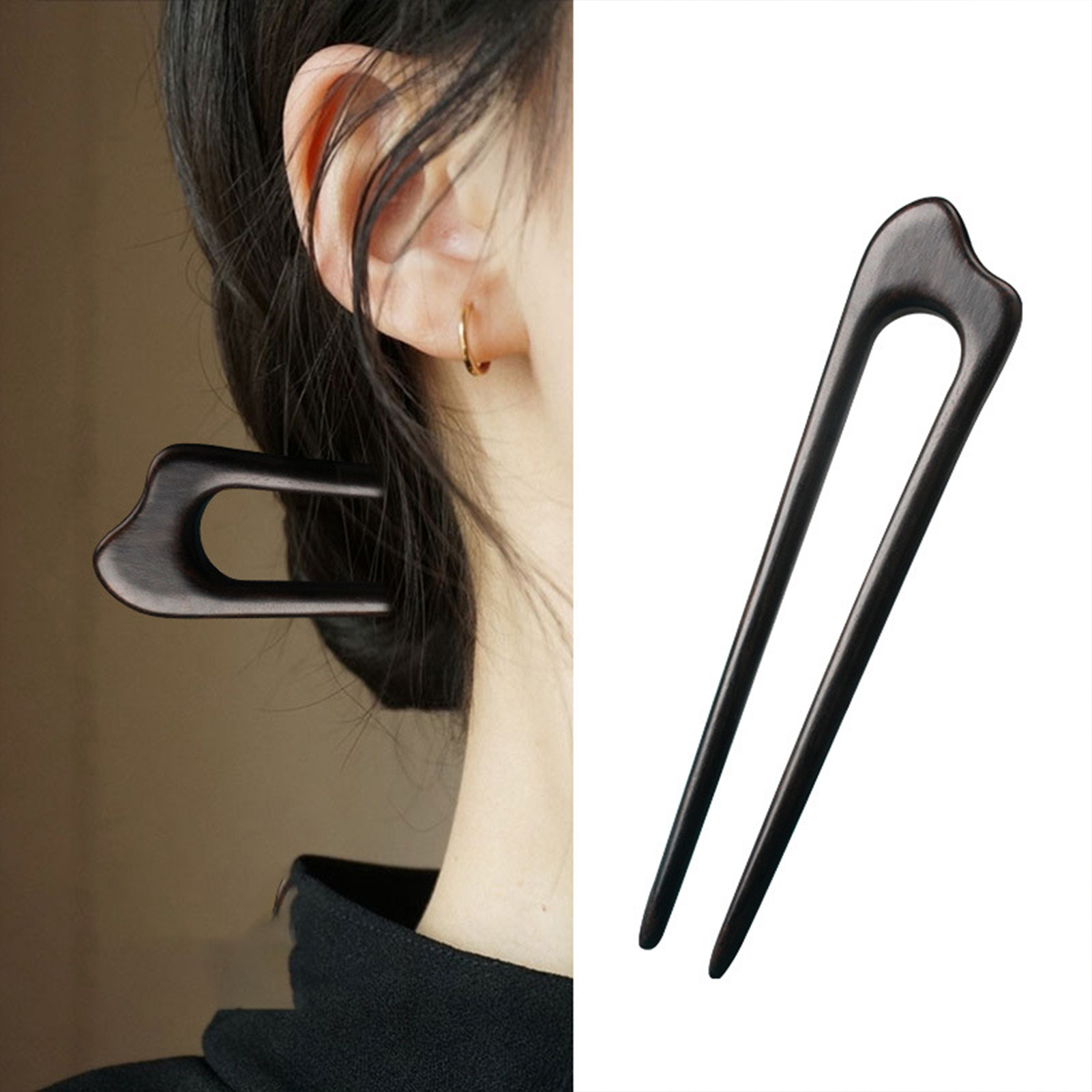 Women Fashion Hair Style - Простые китайские деревянные U-образные шпильки для