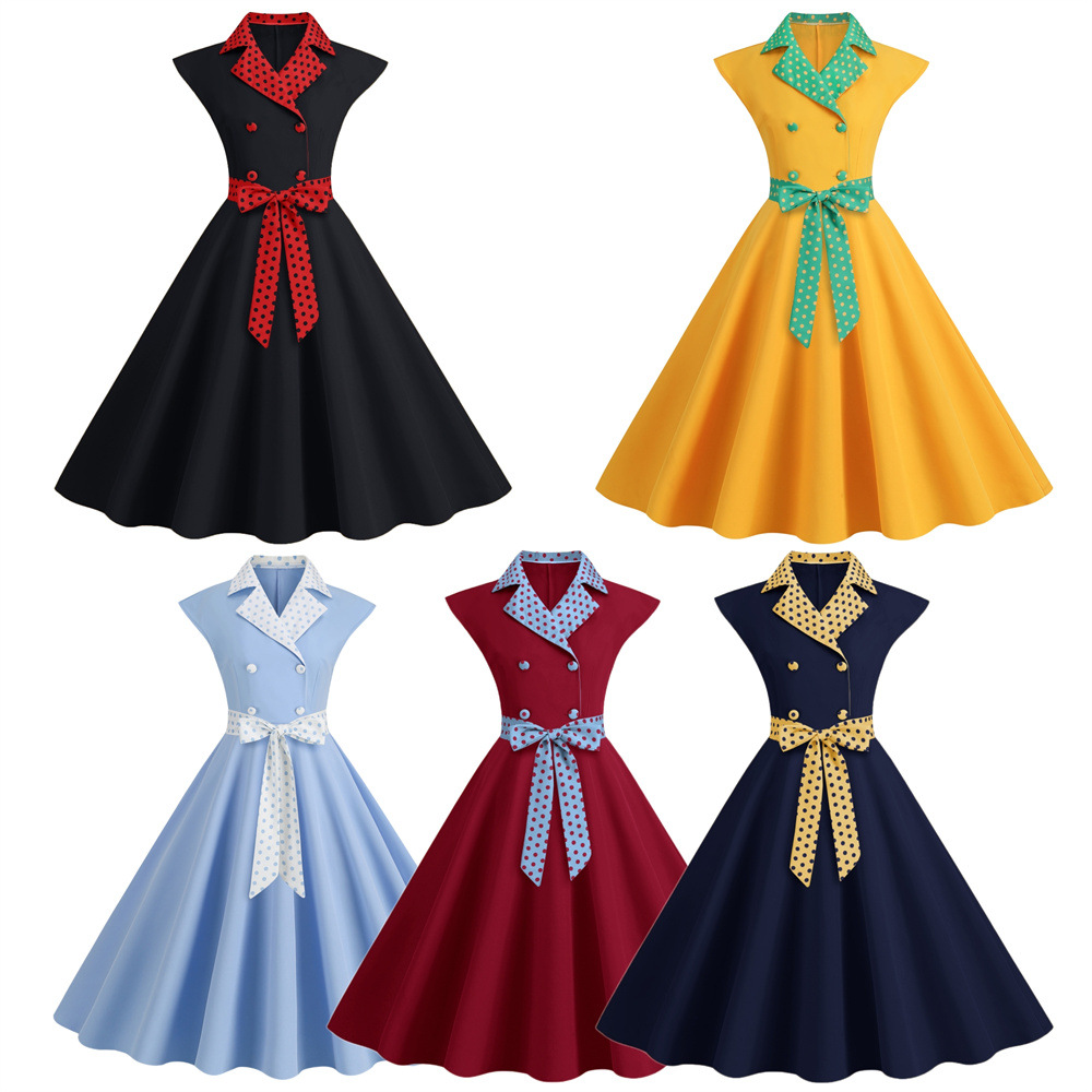 Women'S Fashion Of The 50S - Женское элегантное винтажное платье в горошек,
