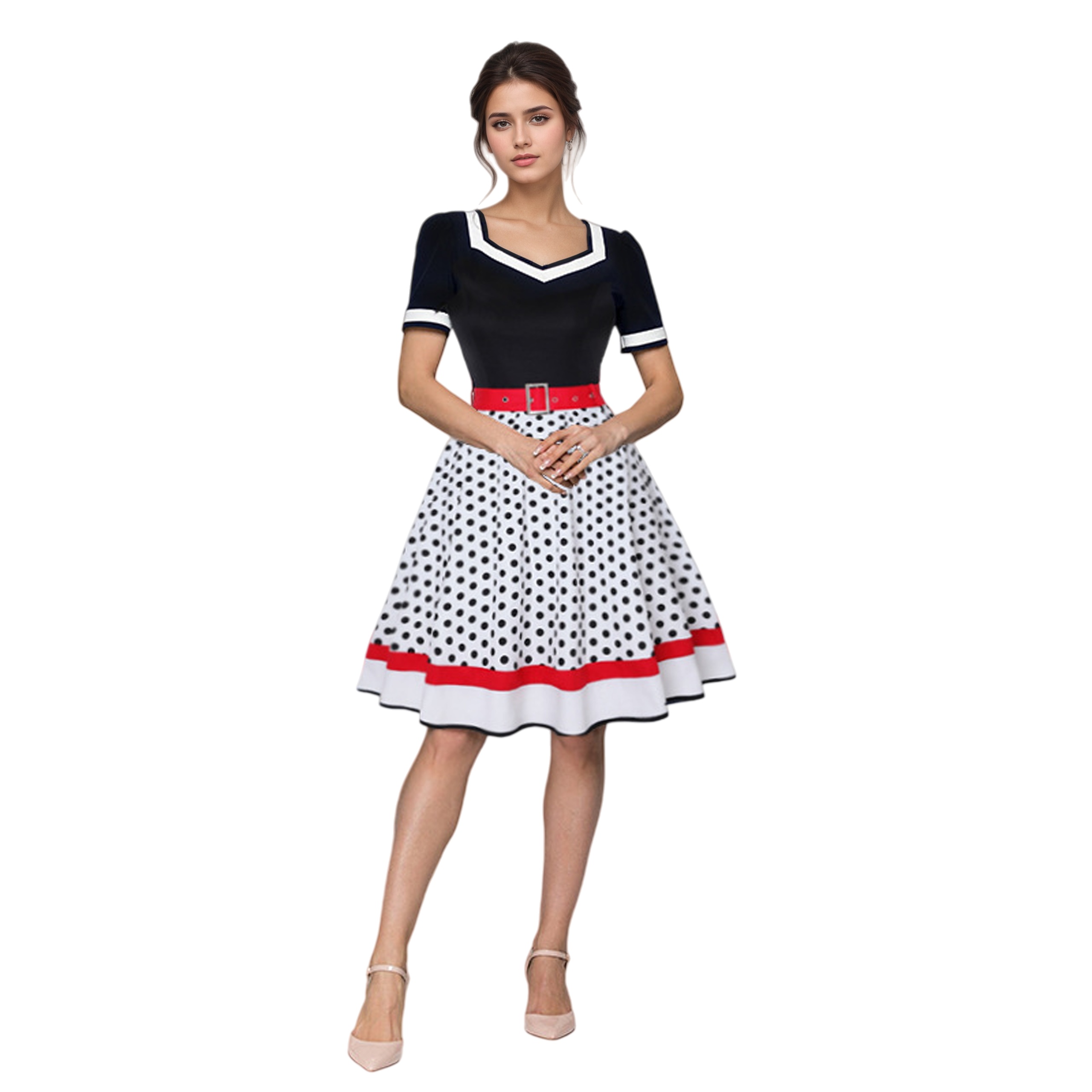 Women'S Fashion Of The 50S - Винтажное свободное платье с v-образным вырезом