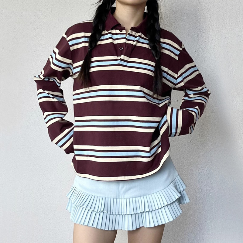 Women'S Fashion Rugby Shirt - Женская полосатая непринужденная рубашка-поло для регби