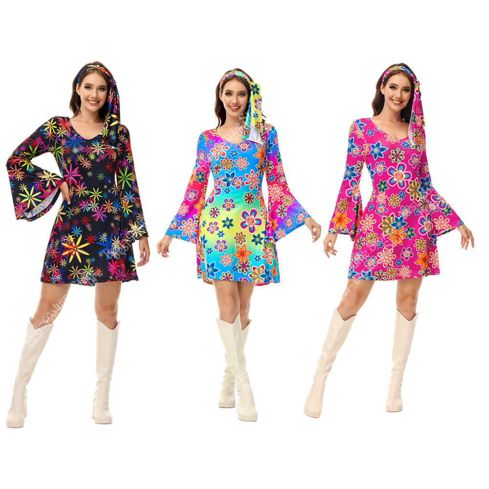 Women'S Fashion From The 70S - Женское разноцветное платье с принтом в