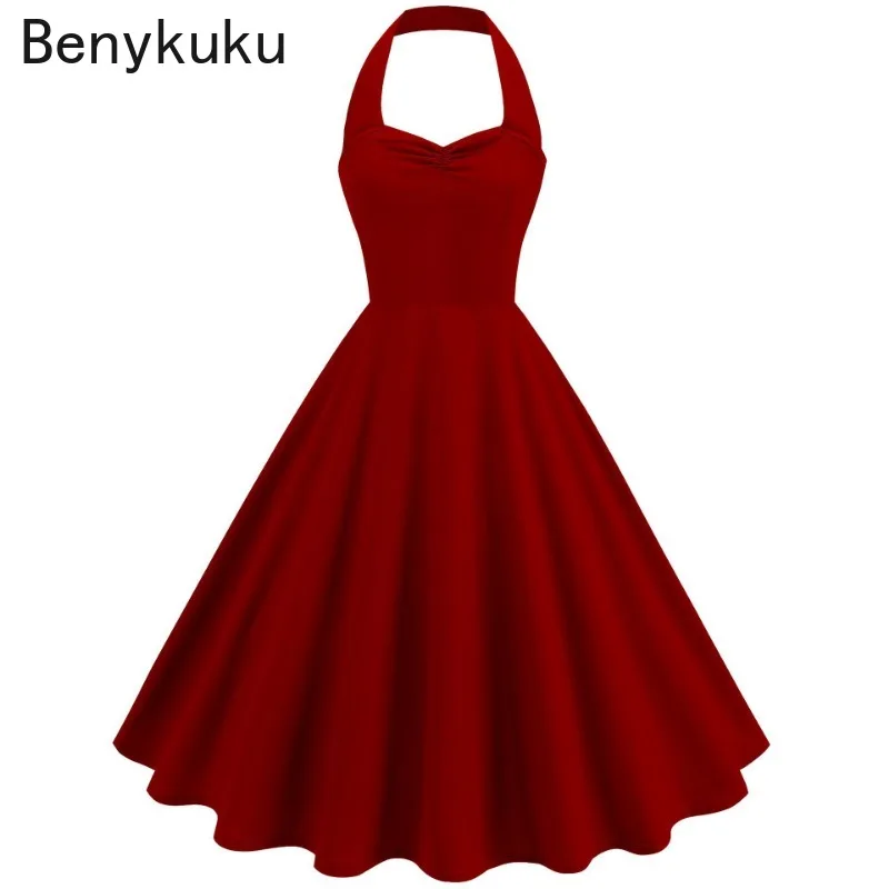 Women'S Fashion Of The 50S - Однотонное винтажное платье-халтер без спинки в
