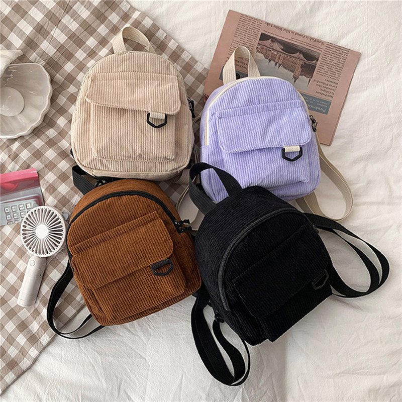 Women'S Fashion Backpack - Сплошной цвет мини-рюкзак вельветовые маленькие рюкзаки